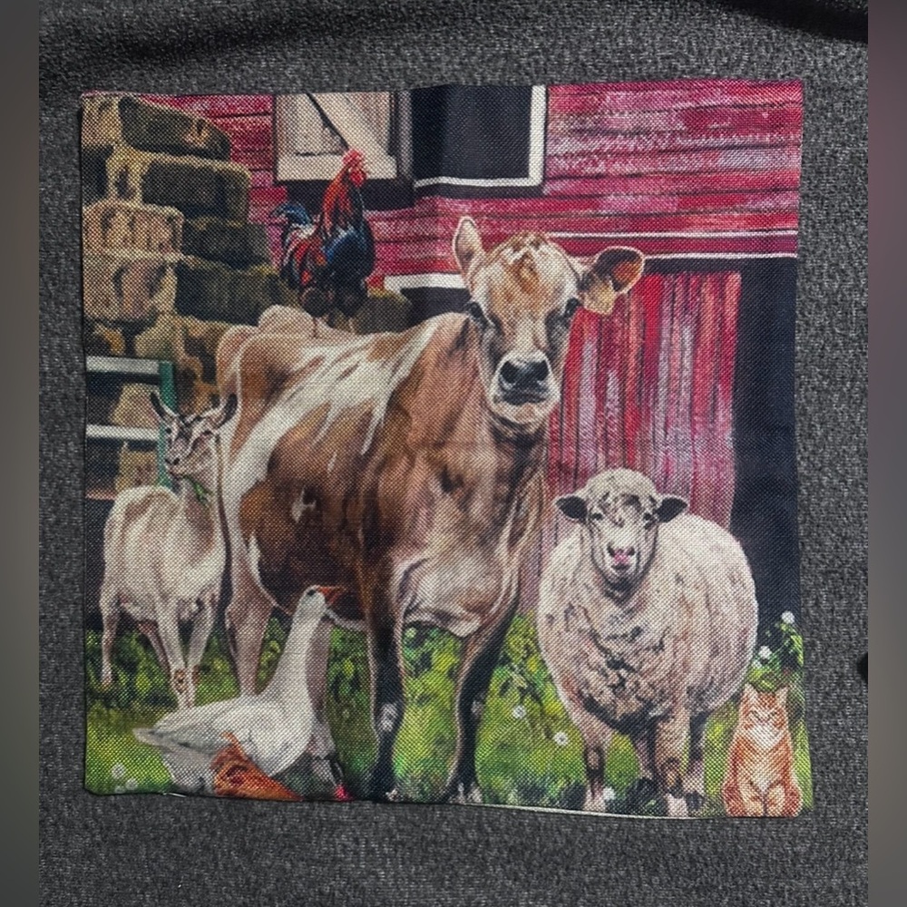 #1292 Farm Animal Print Throw Pillow Cover size 17x17, New